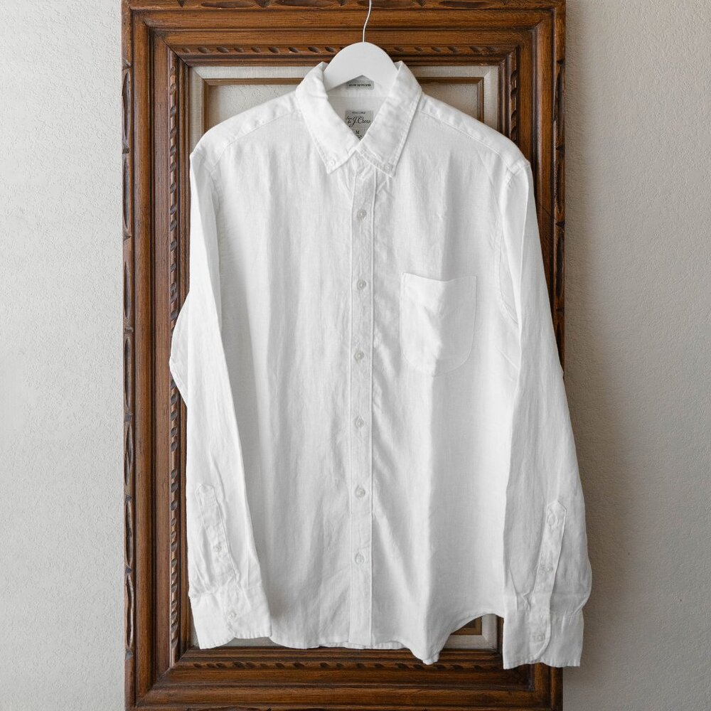 J Crew Sz Medium White Slim Untucked Baird McNutt Irish Linen Button Down Shirt